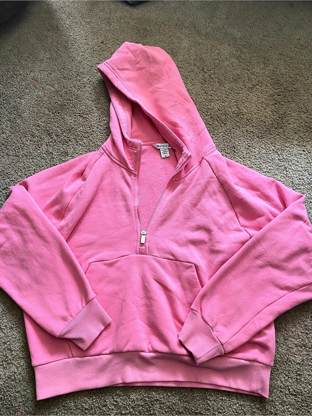 Athleta Forever Fleece 1/2 Zip Hoodie Raphanus Pink M